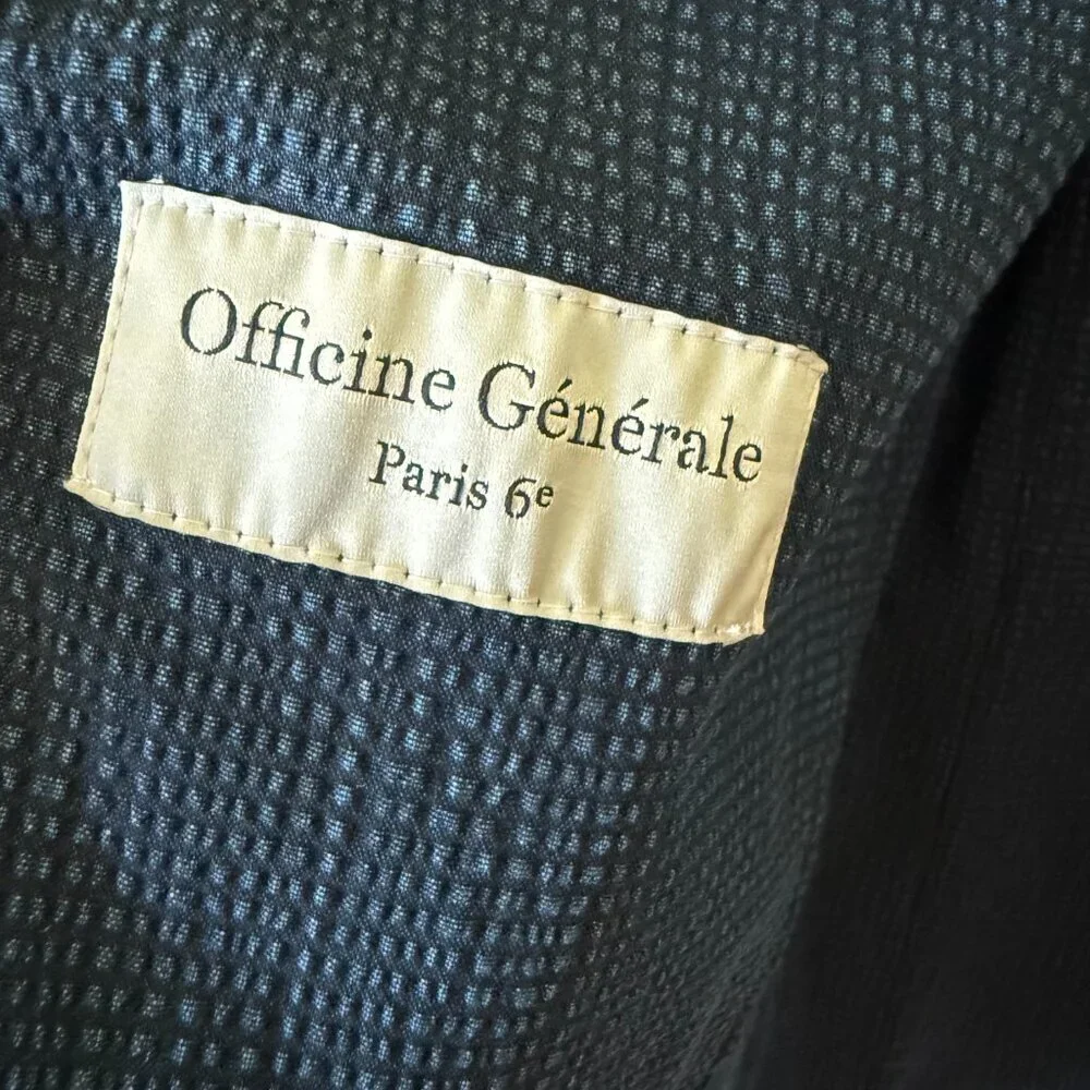 Officine Generale Navy Blue Slim Fit Cotton Blend Seersucker Suit Pants Set​​